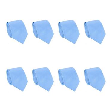 Imagem de Kit 8 Gravatas Masculina Social Slim Premium Tons de Azul Lisa Elegante Padrinhos Formatura Trabalho