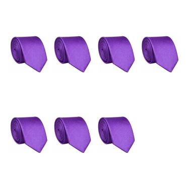 Imagem de Kit 7 Gravatas Masculina Social Slim Premium Tons de Roxo Lisa Elegante Padrinhos Formatura Trabalho