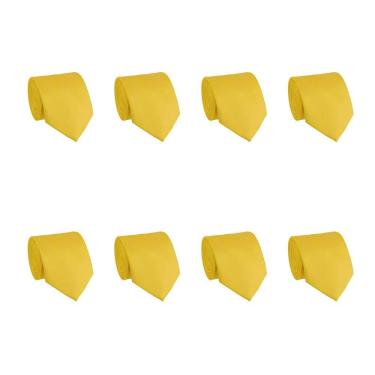 Imagem de Kit 8 Gravatas Masculina Social Slim Premium Tons de Amarelo Lisa Elegante Padrinhos Formatura Trabalho