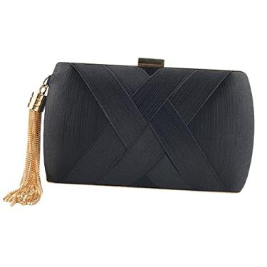 Imagem de harayaa Bolsa clutch feminina elegante de seda com pingente de borla, Preto, 20x8x12cm