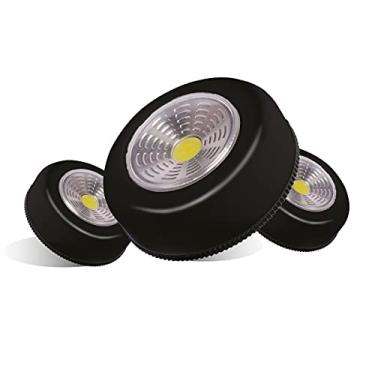 Imagem de Kit 3 Mini luminárias led emergência p/armários, móveis, prateleiras, botton c/3 pilhas Branco Frio. Cor da base: Preta
