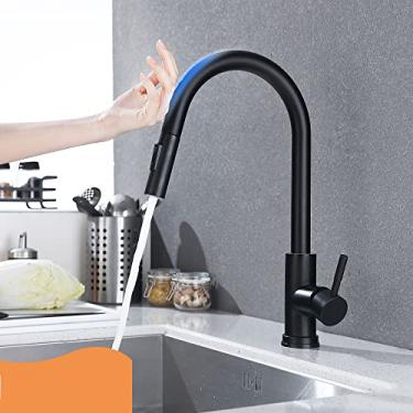 Imagem de Puxe para fora torneiras de cozinha toque inteligente para sensor torneira de água de cozinha misturador de pia 360 controle de toque giratório torneira misturador de água torneiras, preto fosco, China
