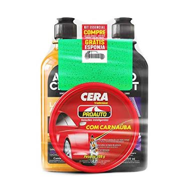 Imagem de AUTOCRAFT KIT de Limpeza Automotiva Cuidado Básico, contendo Lava Autos 500 ml, Limpa Pneus 500 ml e Cera Pasta 200 g. Acompanha Esponja