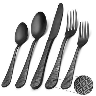 Imagem de SHARECOOK - Conjunto de 4 talheres de 20 peças, aço inoxidável, preto fosco, acetinado, resistente à manchas, lavável na lava-louças, perfeito para casamento, festa de Natal, reunião, restaurante