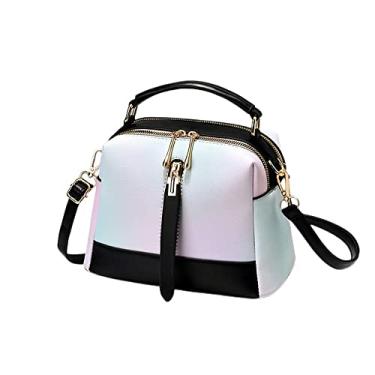 Imagem de Bolsa feminina fashion alça superior bolsa de couro bolsa feminina multicolorida bolsa de ombro com zíper bolsa de ombro, Preto
