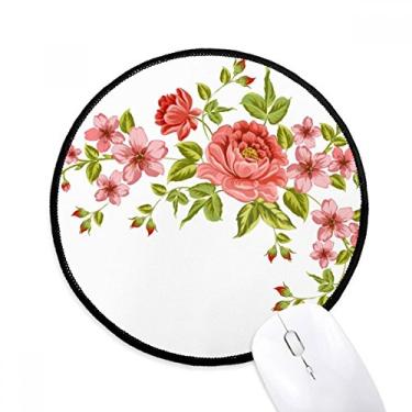 Imagem de Tapete redondo para computador com estampa de rosas vermelhas e flores e plantas