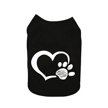 Imagem de Pet camiseta de algodão macio casaco pulôver pequeno cachorro gato gatinho jaqueta filhote roupa para Teddy Chihuahua Yorkshire Poodle Maltese filhote pug-preto tamanho M