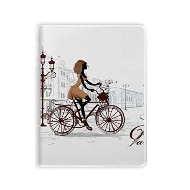 Imagem de Caderno com estampa de ilustração Bicycle Lady France capa de goma Diário capa macia