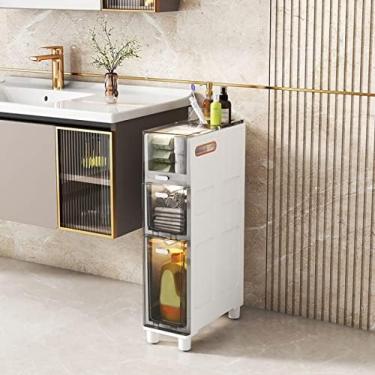 Imagem de Armário De Piso De Banheiro Estreito Alto Fino Torre De Armazenamento De 5 Gavetas, Estrutura Robusta Armário Estreito De Armazenamento De Papel Higiênico Com Gavetas Transparentes E Rodízios Para