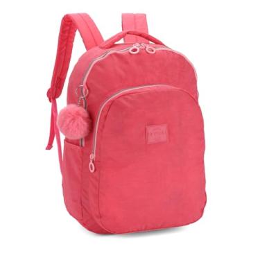 Imagem de Mochila de Costas Escolar Crinkle Com Chaveiro Pompom Up4you Salmao MS47151UP