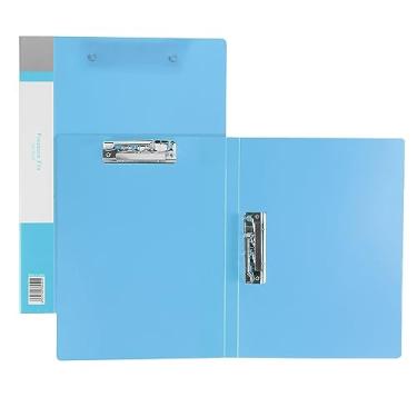 Imagem de PATIKIL 23,5 x 31 cm, grampo sem perfuração, 2 peças de plástico com clipe duplo forte sem anéis, protetor de pasta de arquivo para papel tamanho A4, escritório, azul