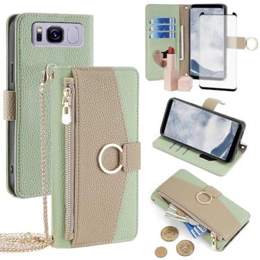 Imagem de Asuwish Capa de telefone para Samsung Galaxy S8 Plus capa carteira com protetor de tela e espelho flip anel suporte para cartão alça transversal celular S8plus S 8 8 plus 8S Edge S8+ SM-G955U mulheres