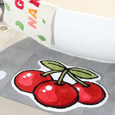 Imagem de Tapetes de banho de microfibra em forma de cereja para banheiro, fofo, frutas, banheiro, antiderrapante, tapete de porta de cereja, tapetes de chuveiro absorventes para banheira, tapetes laváveis para