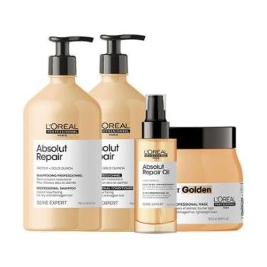 Imagem de Kit L'Oréal Prof Serie Expert Absolut Repair Gold Quinoa Profissional - Shampoo e Cond e Másc e Óleo-Unissex