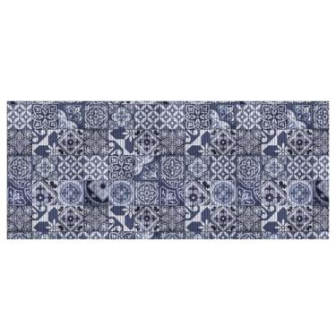 Imagem de Tapete Antiderrapante Tropical Azulejo Azul 43cm x 130cm – Kapazi Oficial