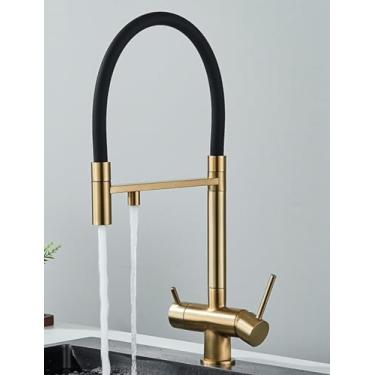 Imagem de Preto cinza filtrado torneira da cozinha filtro de água torneiras de cozinha filtro misturador purificação de água torneiras de água potável, tipo a escova ouro