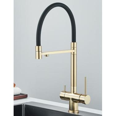 Imagem de Preto cinza filtrado torneira da cozinha filtro de água torneiras de cozinha filtro misturador purificação de água torneiras de água potável, tipo b escova ouro