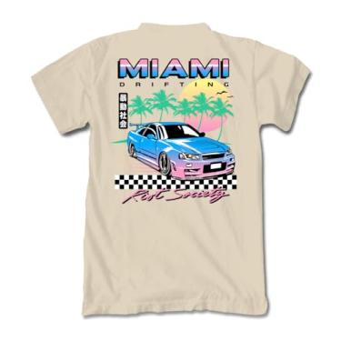 Imagem de Riot Society Camiseta masculina de manga curta estampada e bordada, Miami Race (areia), P