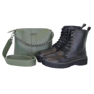 Imagem de Kit Bolsa Transversal e Bota Coturno Feminina Retta (39, VERDE)