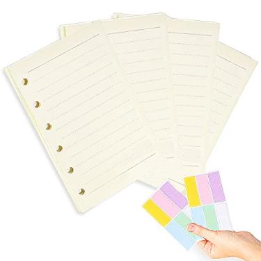 Imagem de Refil de agenda A7, 4 pacotes por conjunto, papel de linha, refil de fichário A7, 6 anéis com etiquetas de presente, mini fichário, 6 furos/papel grosso de 100 g/m²/11,84 x 8,23 cm, Harphia