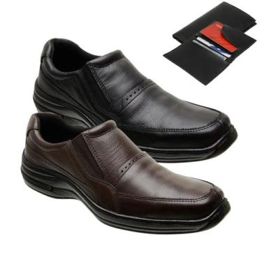 Imagem de Kit 2 Sapatos Masculino Ortopédico Casual em Couro Solado Costurado + 
