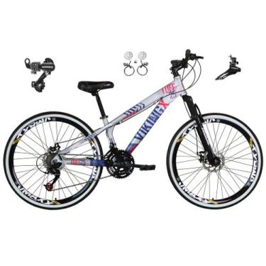 Imagem de Bicicleta Aro 26 Vikingx Tuff Prata/Azul 21v Alumínio Câmbios Shimano 
