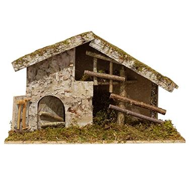 Imagem de VILLAGE GIFT IMPORTERS Estábulo Presépio | 32 cm de altura x 49,5 cm de largura | Telhado e chão de musgo realistas | Decoração religiosa de Natal e férias | Feito na Itália