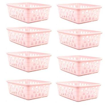 Imagem de Kit 8 Cestos Multiuso Organizador Médio Rosa 20x15,5x6,5Cm - 123 Organ