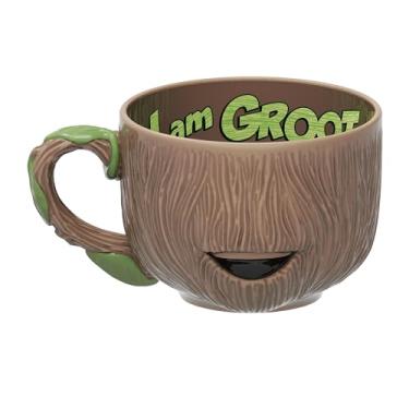 Imagem de Zak Designs Caneca de café esculpida de cerâmica Marvel Guardiões da Galáxia para bebidas quentes, lembrança colecionável com personagem 3D exclusivo (470 g, Groot)