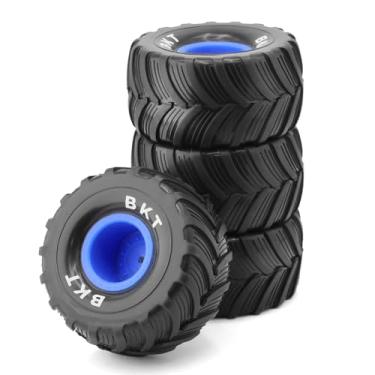 Imagem de Chanmoo 1/18 RC Monster Truck Tires and Hard Plastic Wheels Rims 12mm Hex 1/10 Rubber Buggy Off Road Tyres OD 100mm for 1/16 1/12 1/14 Scale Truck Car Traxxas E-REVO HSP HPI Tamiya Losi 4PCS (Bule)