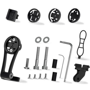 Imagem de Suporte frontal externo para Wahoo - Suporte ajustável para computador de bicicleta para Garmin Edge Wahoo Elemnt Bryton Cateye, câmera de ação esportiva e luz de bicicleta, suporte estendido de