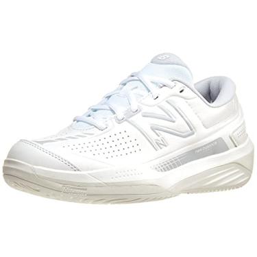 Imagem de New Balance Tênis feminino 696 V5 Hard Court, Branco/Azul marinho, 10 Wide