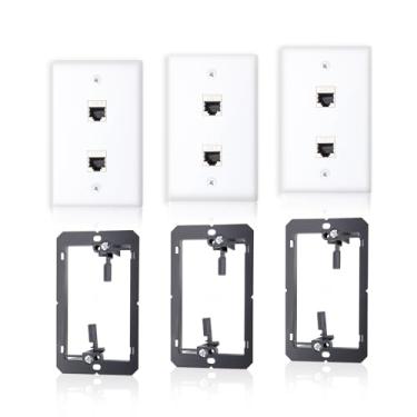 Imagem de FANYINTY Pacote com 3 placas de parede Ethernet CAT7 2 portas RJ45 Jack Keystone Tomada acoplador blindado fêmea para fêmea com suporte de montagem de baixa tensão de grupo único