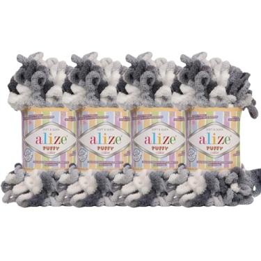 Imagem de Alize Cobertor de bebê Puffy Color Lote de 4skn 400 g 39,3 m 100% fio macio de micropoliéster fio de tricô manual (5925)