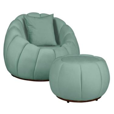 Imagem de Kit Poltrona Base Giratória C/ Almofada e Puff Concha Veludo - Fina Mo