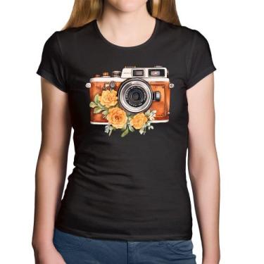 Imagem de Baby Look Algodão Máquina Fotográfica Vintage e Flores - Foca na Moda,