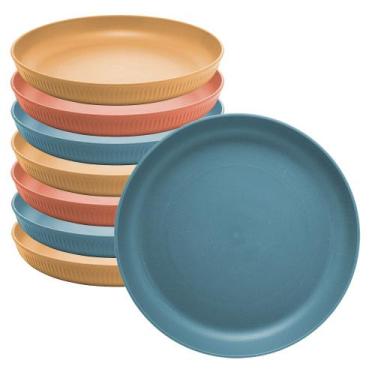 Imagem de Jogo 8 Pratos de Sobremesa Fibra de Bambu PP Stripes Cores Sortidas 20