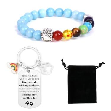 Imagem de Vjajaly Rainbow Bridge Pulseira de presente memorial para animais de estimação amado cão gato 8 mm contas de cores mistas 7 chacras pulseira memorial para mulheres homens que perde animais de