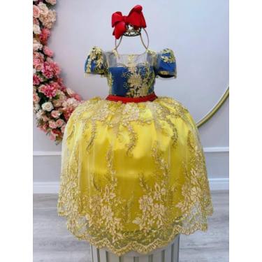 Imagem de Vestido Infantil Branca de Neve Renda Metalizada Dourada - enjoy, 10