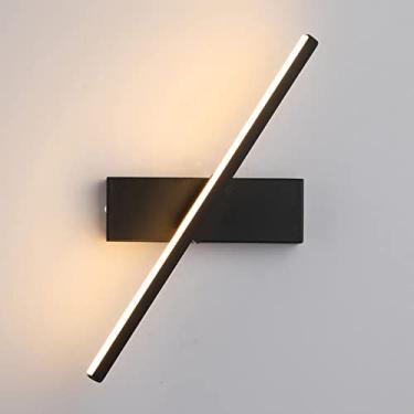 Imagem de 330°Rotativo LED Lâmpada De Parede Moderno Estilo Nórdico Longo Luzes De Parede Alumínio Interno Arandela Para Lâmpada De Cabeceira Sala De Estar Escadas(60cm, 12W,Black with Plug, Natural White)