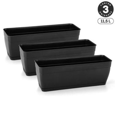 Imagem de Kit 3 Floreiras com Prato Anti-Dengue 11,5L Jardineiras Vasos Plastico
