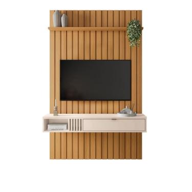 Imagem de Painel Ripado Suspenso Sala Estar TV Até 50 Polegadas 1 Prateleira 1 Nicho 1 Porta You 1.3