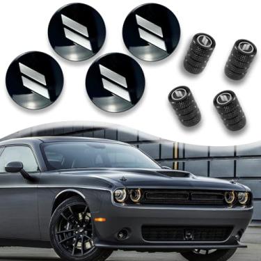 Imagem de ZDEERAOTO 4 peças 63 mm/2,5 polegadas tampas de tampa central de roda de barra tampas de haste de válvula de pneu compatíveis com Dodge Charger Challenger Durango Hornet Dart R/T SRT Magnum Nitro