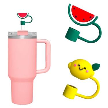 Imagem de WELTAZ Pacote com 2 capas de canudo compatíveis com Stanley de 400 ml, 597 g, 850 g e copo de 1,12 ml, cobertura de palha, capa fofa para canudo Stanley de 10 mm