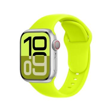 Imagem de DONEGANI Pulseira esportiva de silicone amarelo fluorescente C1C para Apple Watch SE Ultra 2 de 40 mm, 44 mm, 46 mm, 42 mm, 45 mm, 41 mm, 38 mm, 49 mm, séries 10, 9, 8, 7, 6, 5, 4, 3