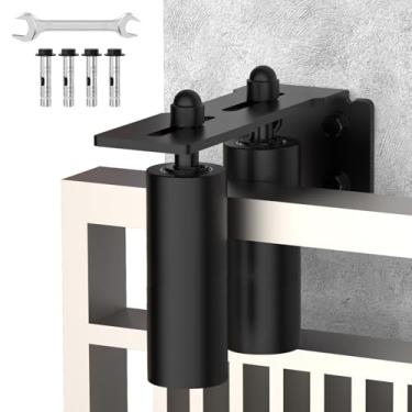 Imagem de MeBantoo Guia de rolo de portão deslizante resistente, rolo de nylon preto com suporte de parede de aço L, guia de rolo de hardware de portão deslizante ajustável para porta deslizante, portão de