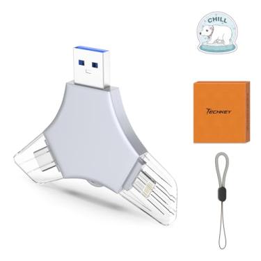 Imagem de Pen Drive USB 3.0 de 64 GB para iPhone, 3 em 1 com memória externa para fotos, pen drives de alta velocidade V5.90 para iPhone/iPad/Android/PC - cinza cáqui