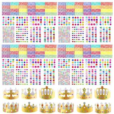 Imagem de Axeyil 152 Peças De Coroas De Papel Para Crianças, Meninos, Meninas, Adultos, Princesa, Príncipe, Rei, Coroa De Sala De Aula, Chapéus De Festa De Aniversário Com Joias De Ouro, Adesivos De Letras Nu
