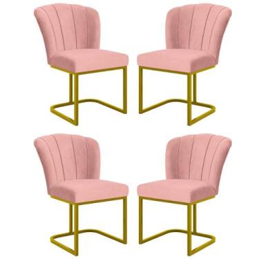 Imagem de Kit 4 Cadeiras Poltrona Flor Pés Metal Dourado Mesa Sala Cozinha - Bal
