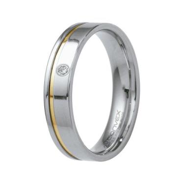 Imagem de Aliança de Namoro Plus 6mm Filete Lateral em Ouro e Zircônia - Convex,